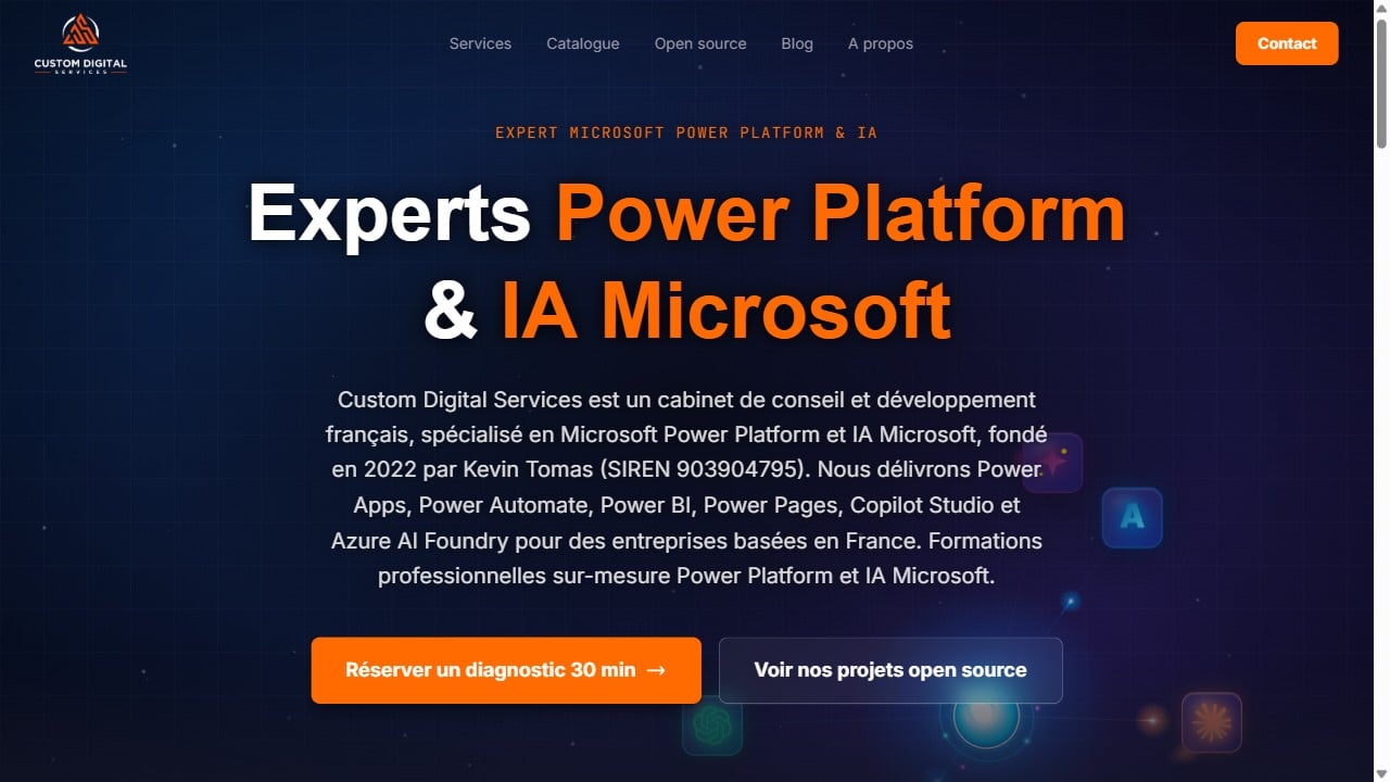 Capture du site Custom Digital Services, site corporate