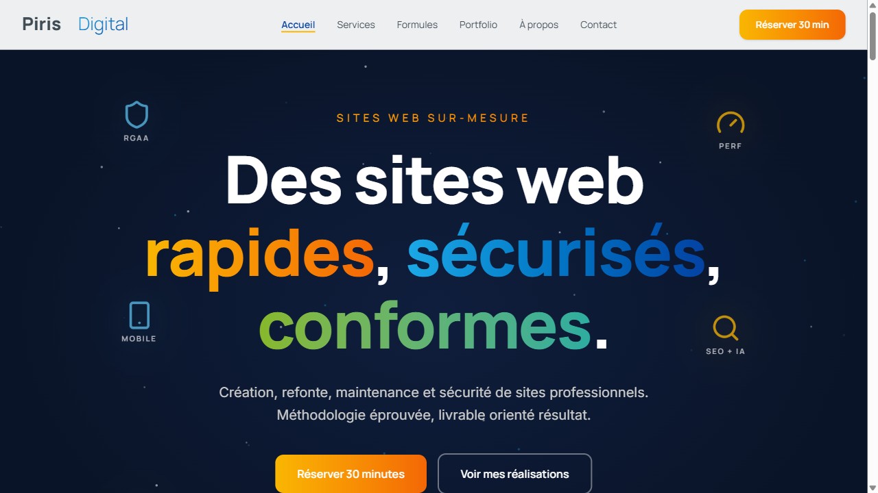 Capture du site Piris Digital, site agence et démonstrateur
